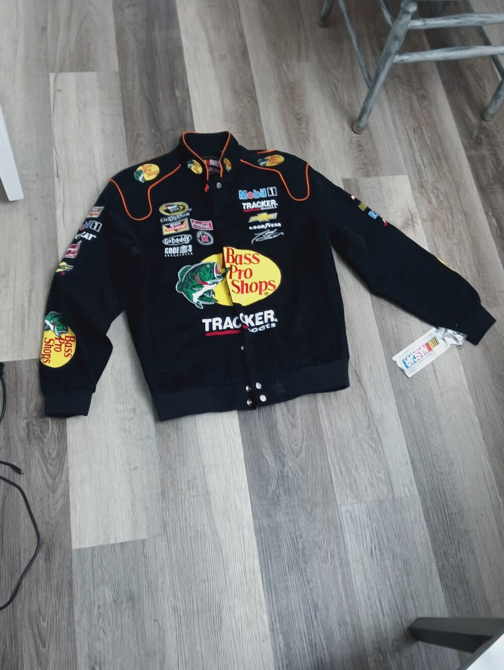 Bass Pro Shops Black Men's Size Medium Racing Jacket with Yellow & Green Logos